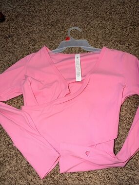lululemon athletica Pink Ribbed Wrap-Front Long-Sleeve Shirt heart shape